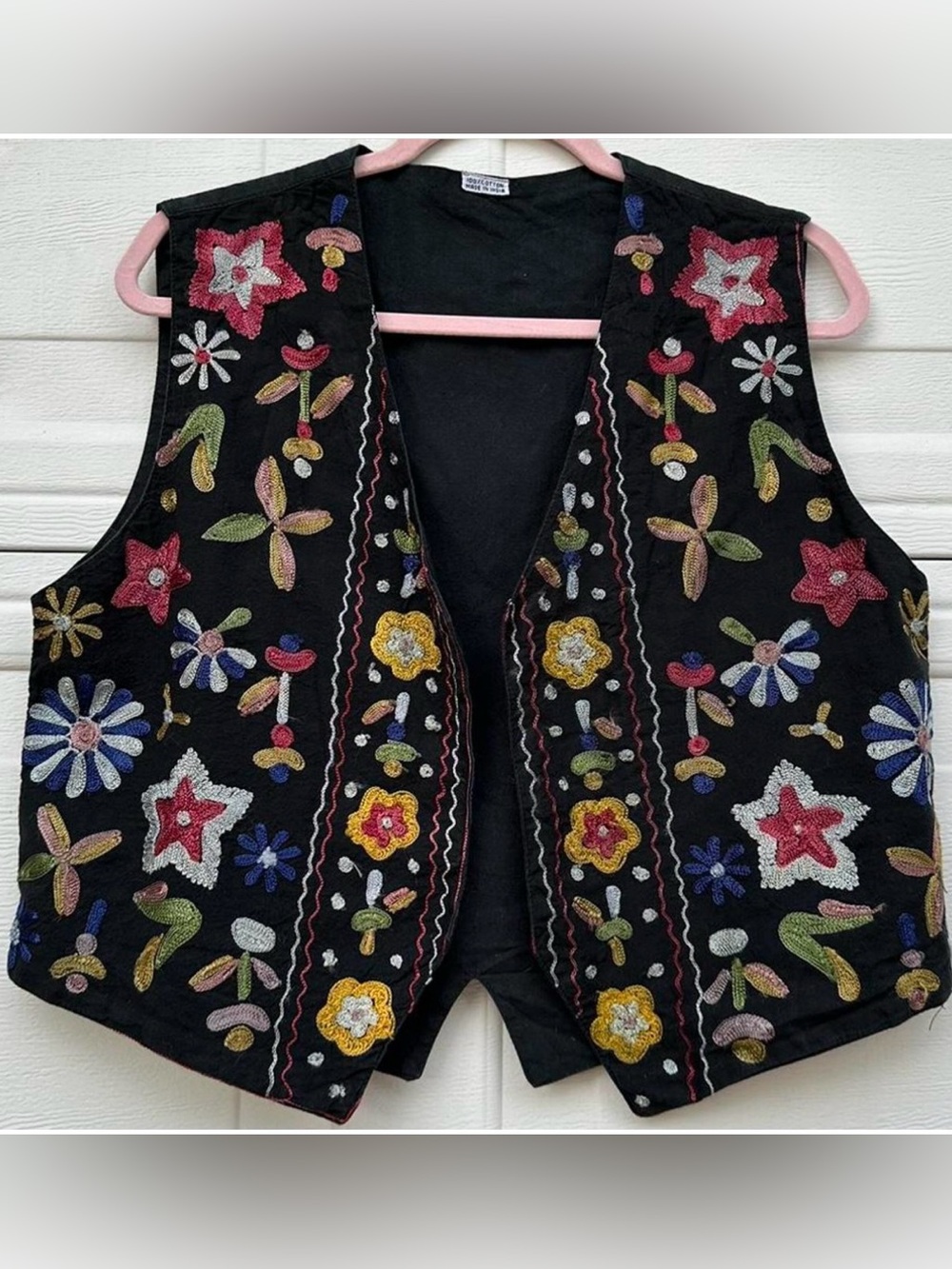 Vintage Black Embroidered Floral Vest